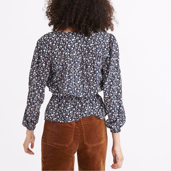 Madewell Silk Button-Front Peplum Top in Harvest Vine - Picture 3 of 11